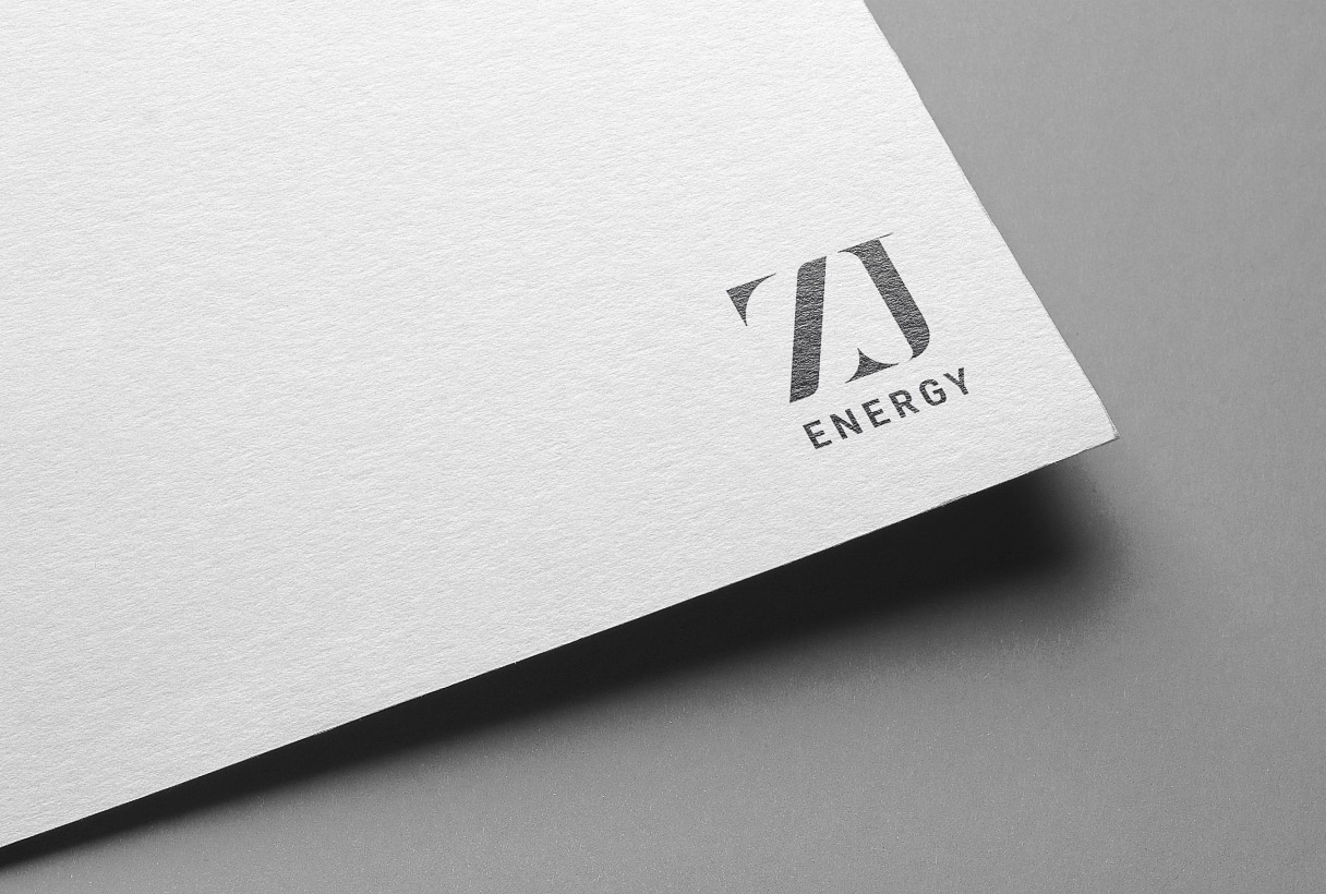 ZJ Energy branding by Reform Digital, logo mockup on paper
