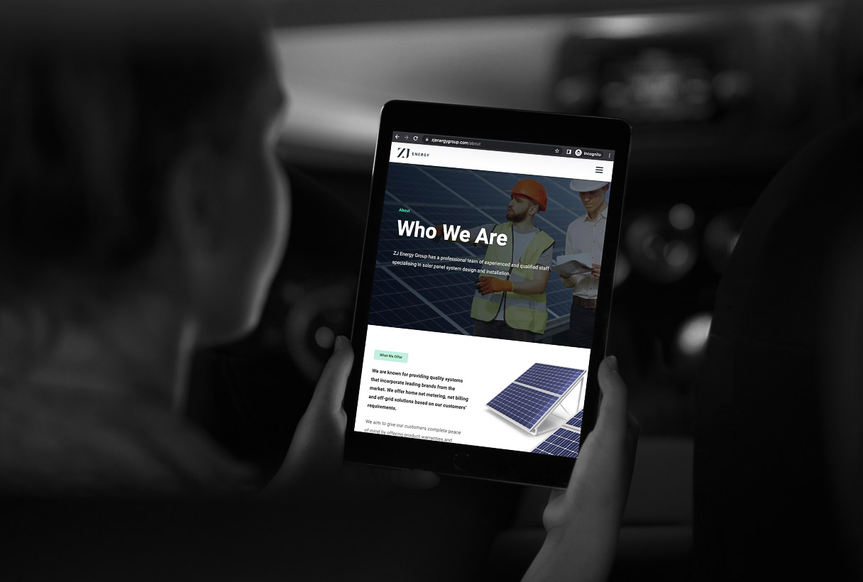 ZJ Energy website by Reform Digital, mockup on tablet
