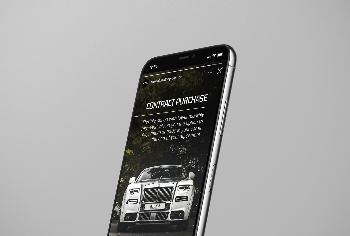 ICON Automotive social media content and marketing by Reform Digital, mockup on mobile