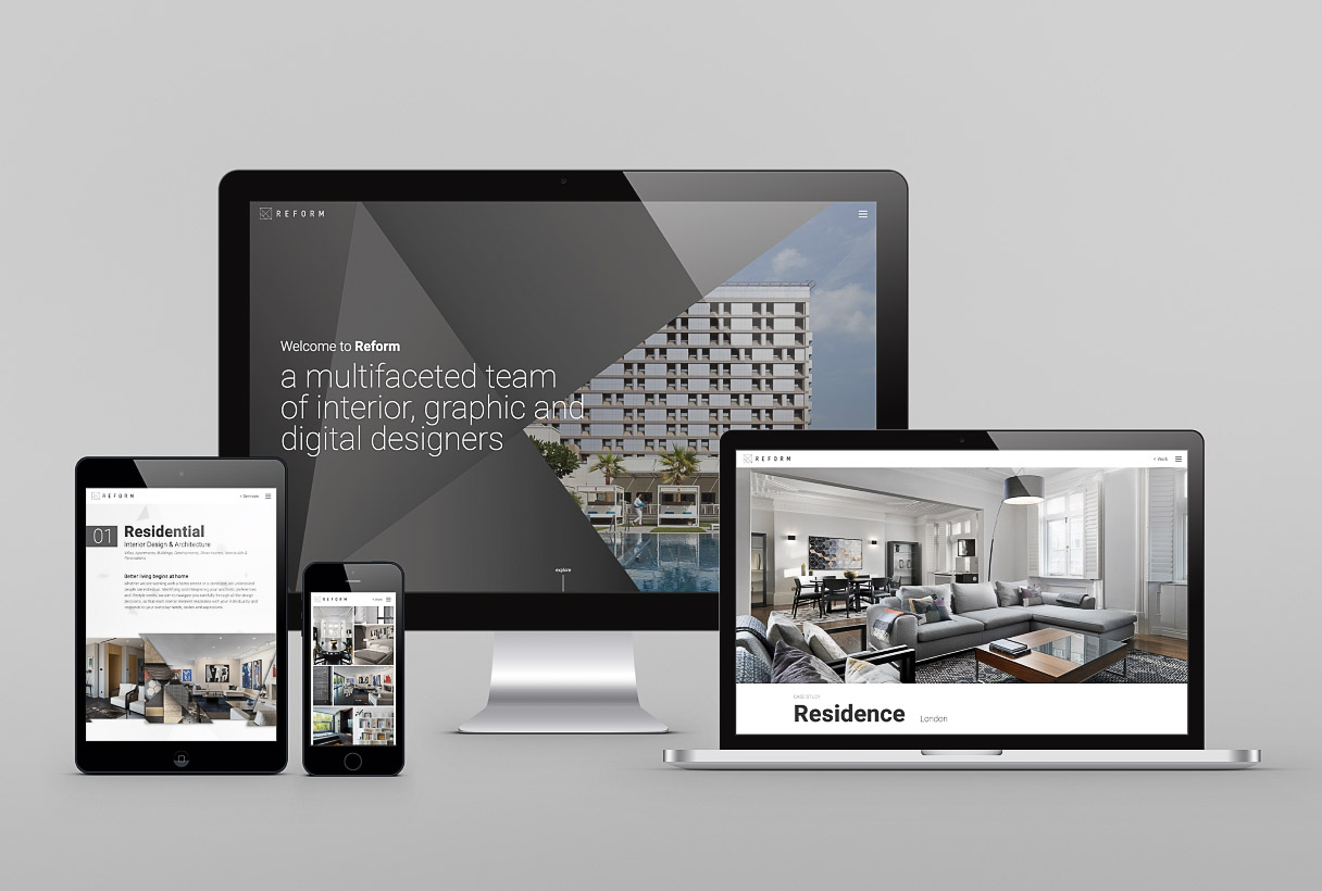 Reform Designers website by Reform Digital, responsiveness mockup on multiple devices