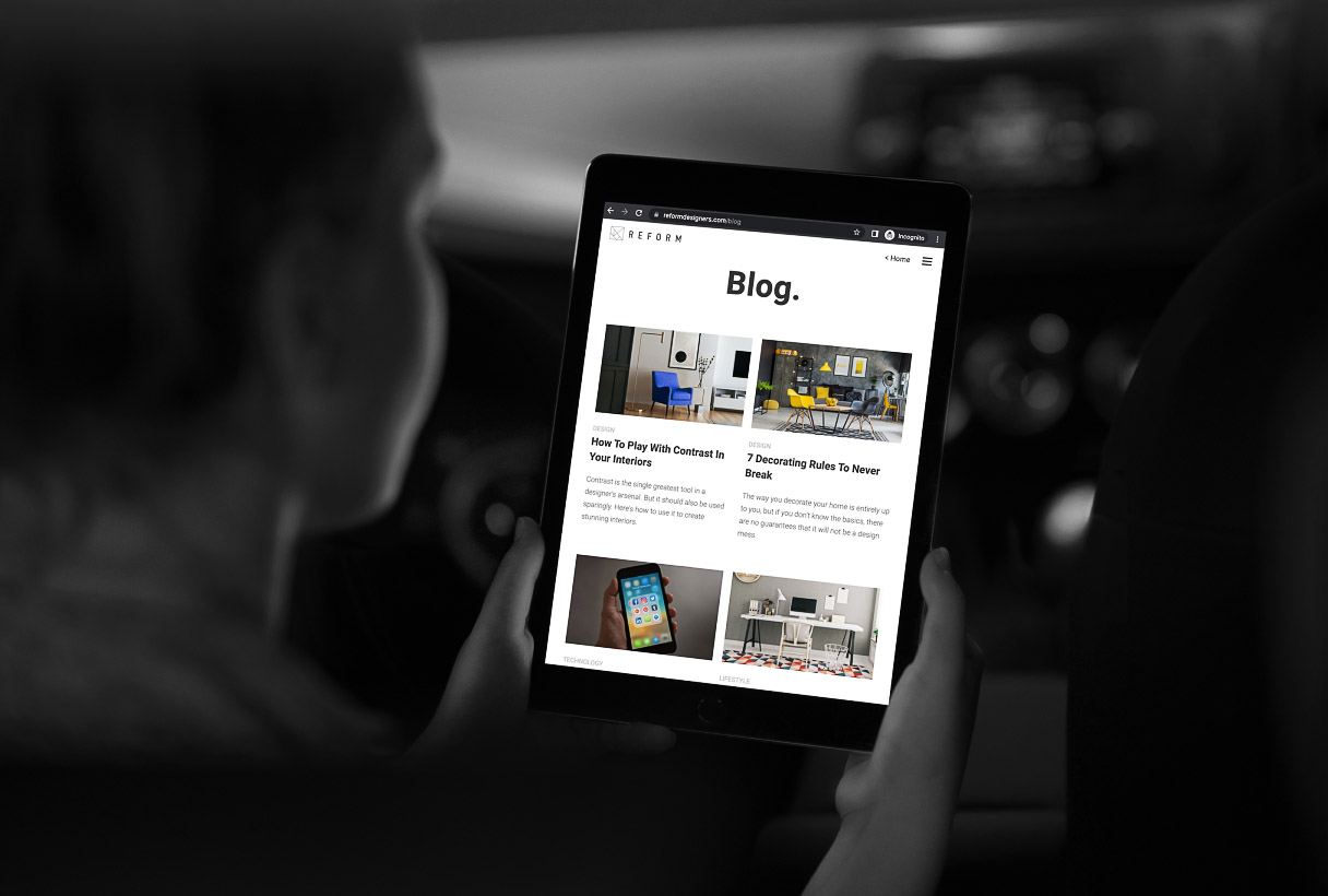 Reform Designers website by Reform Digital, mockup on tablet