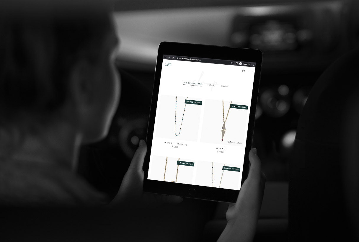 Hiba Hayek e-commerce website by Reform Digital, mockup on tablet