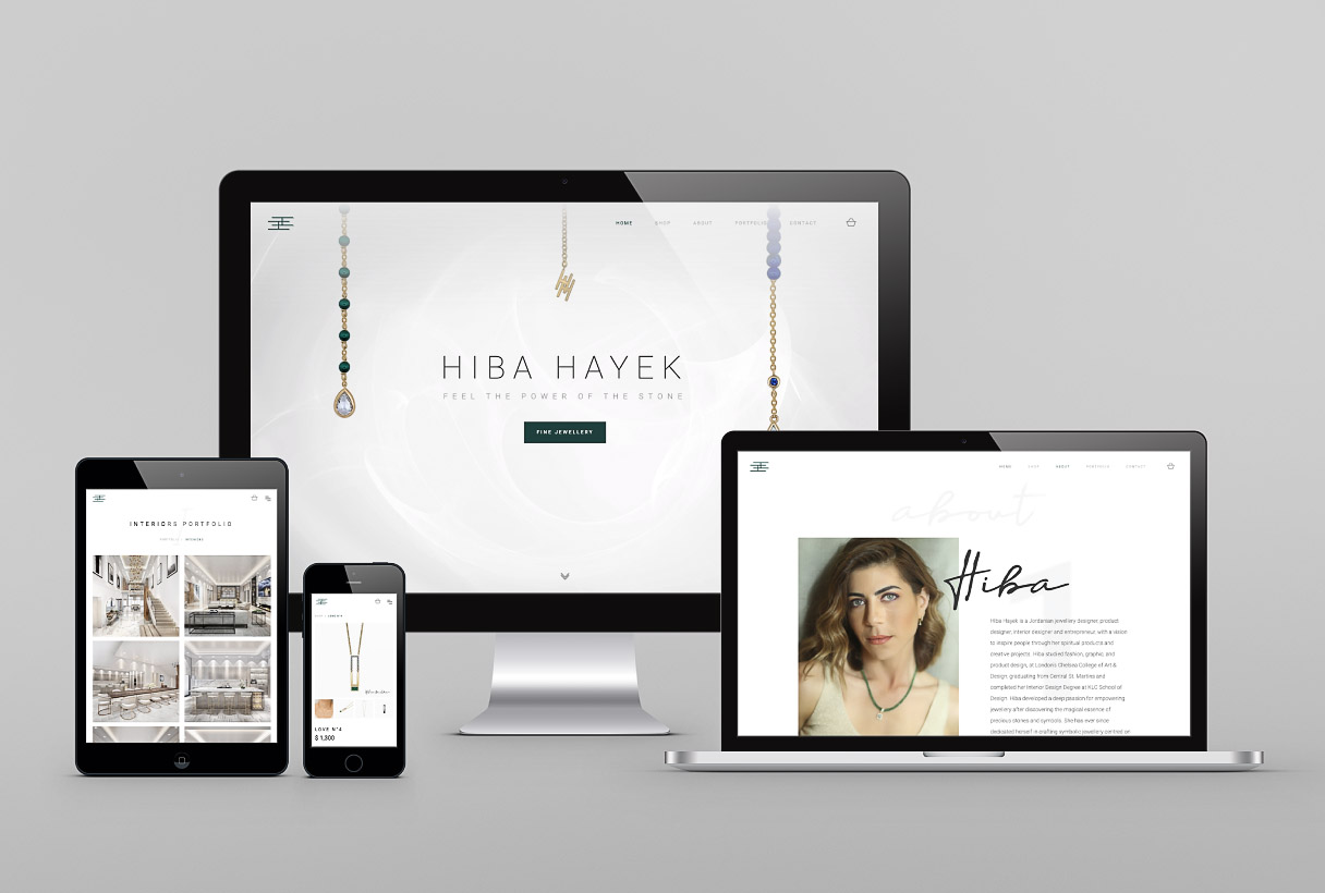 Hiba Hayek e-commerce website by Reform Digital, responsiveness mockup on multiple devices