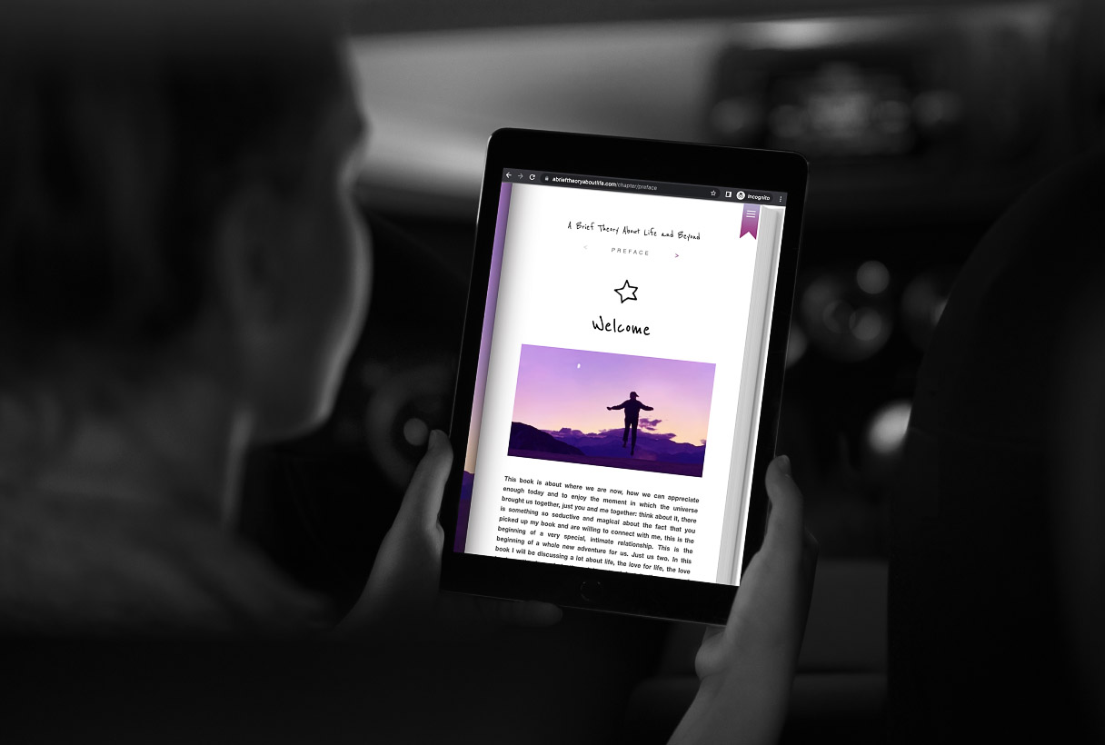 A Brief Theory About Life and Beyond digital e-book website by Reform Digital, mockup on tablet