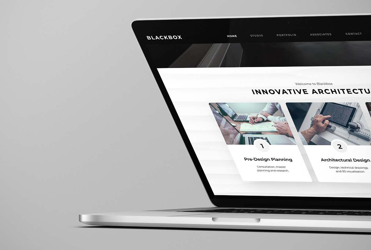 Blackbox Architectonics website by Reform Digital, mockup on laptop