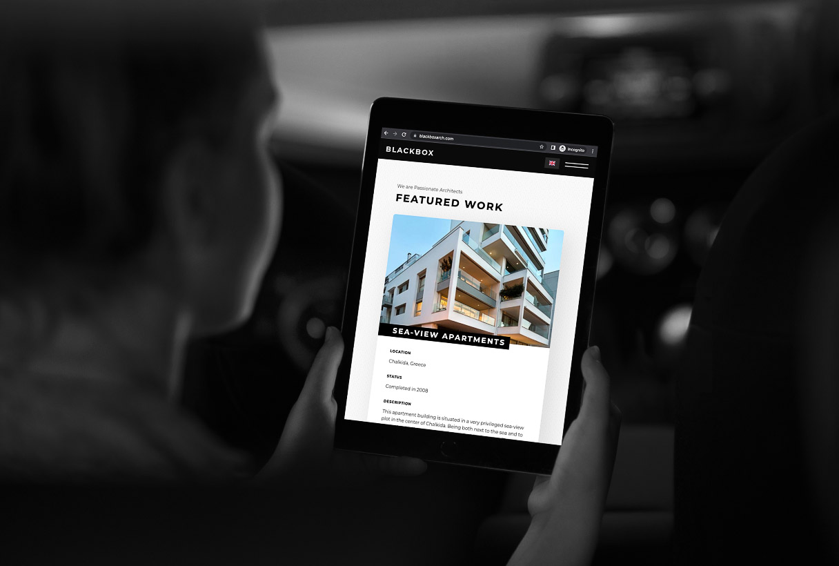 Blackbox Architectonics website by Reform Digital, mockup on tablet