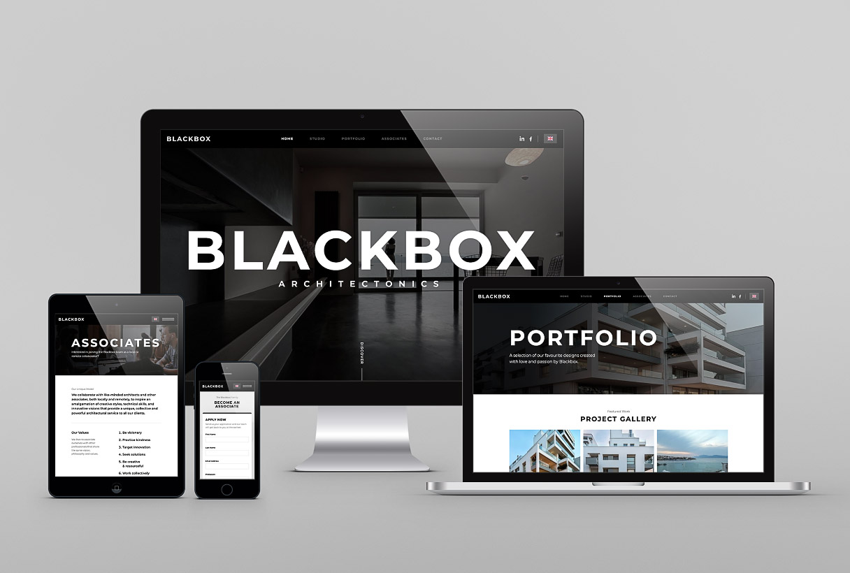 Blackbox Architectonics website by Reform Digital, responsiveness mockup on multiple devices