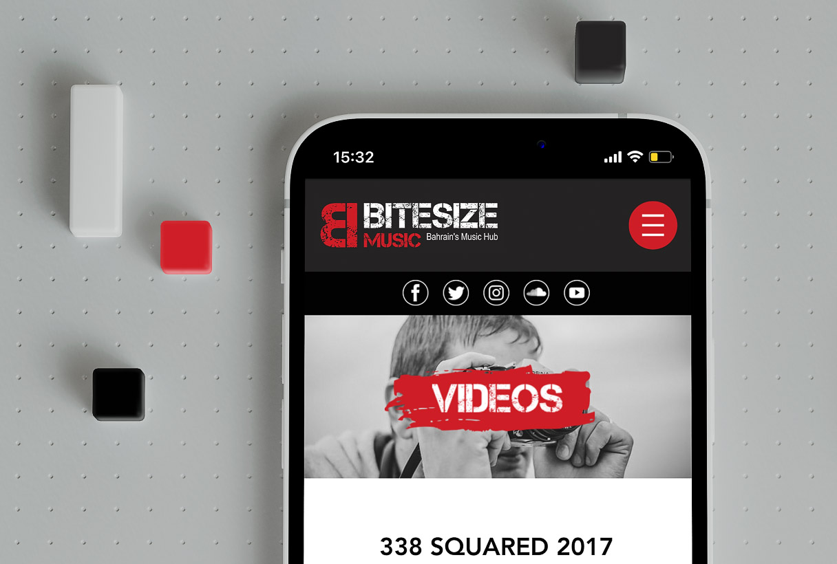 Bitesize Music website by Reform Digital, mockup on mobile