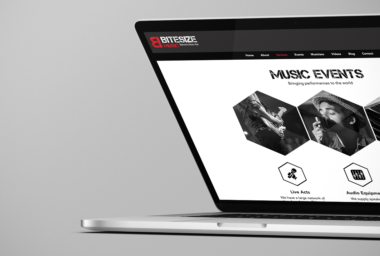 Bitesize Music website by Reform Digital, mockup on laptop