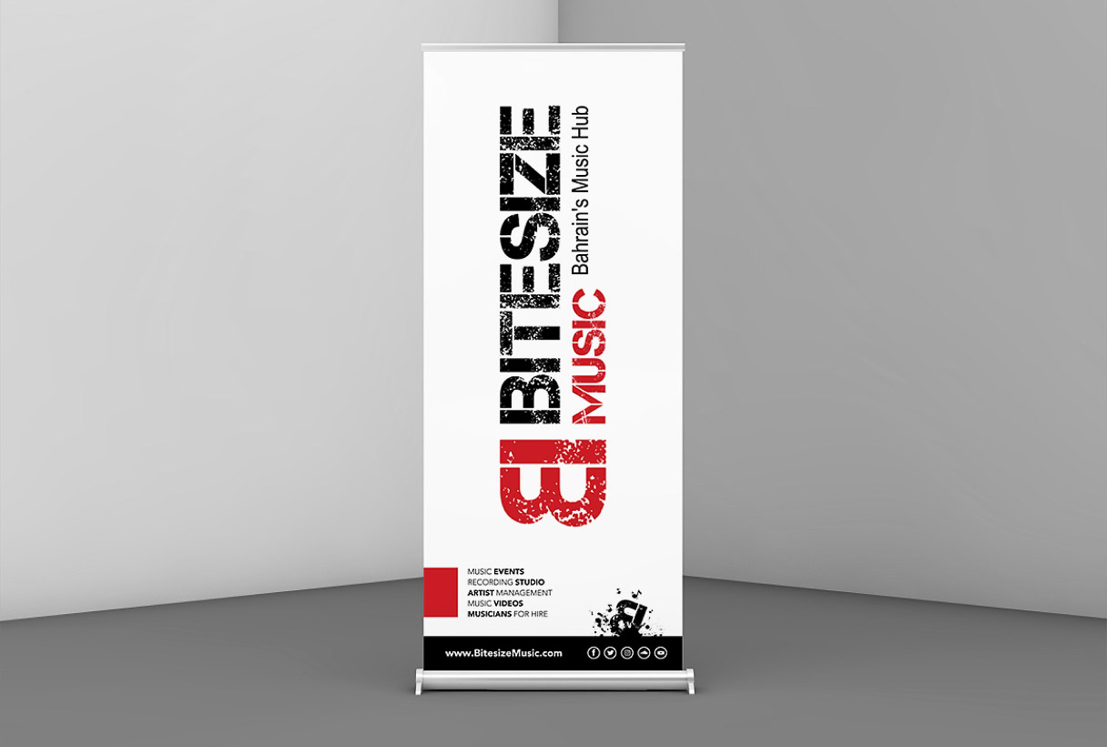 Bitesize Music branding by Reform Digital, logo mockup on banner