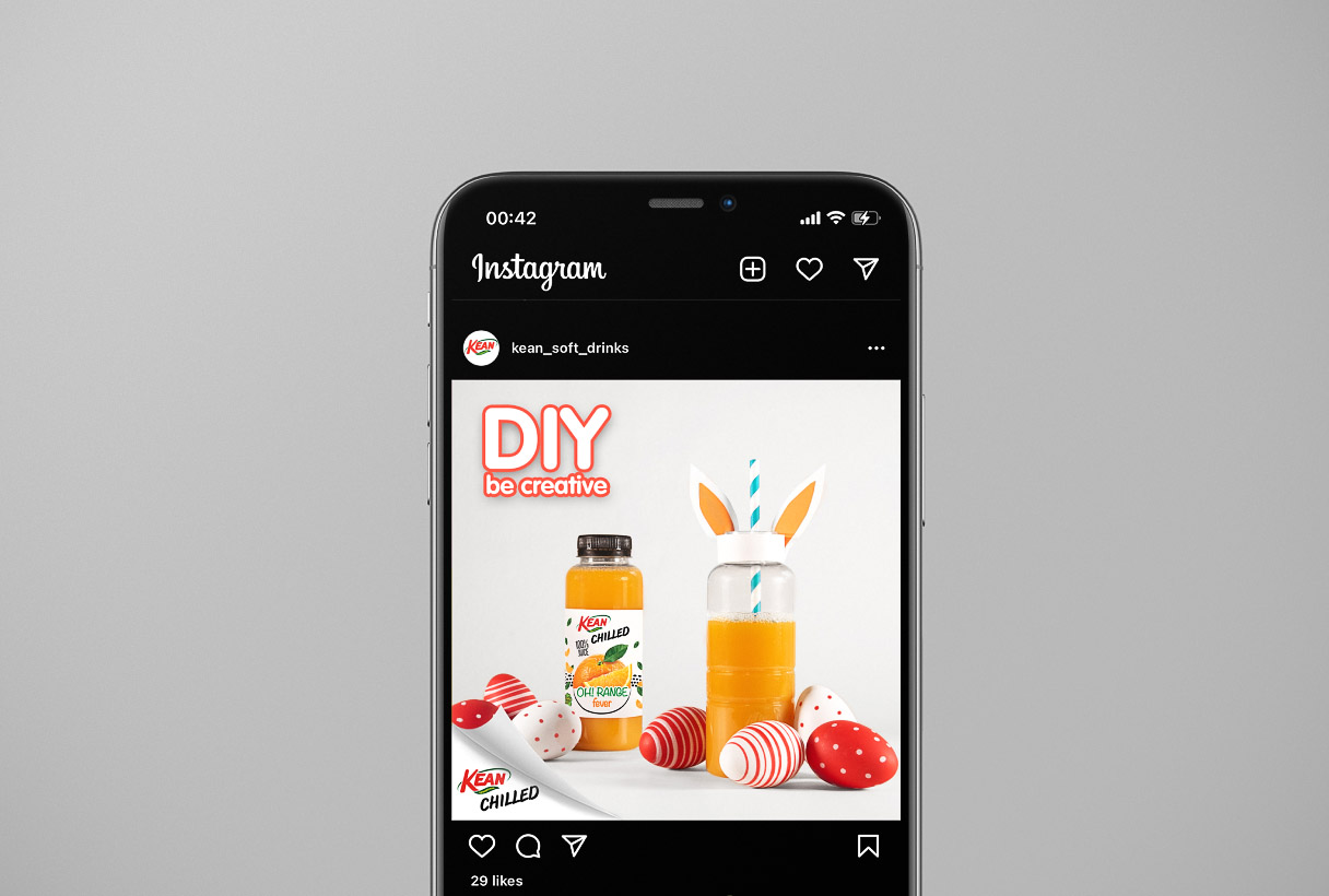 KEAN Soft Drinks social media marketing by Reform Digital, content mockup on mobile